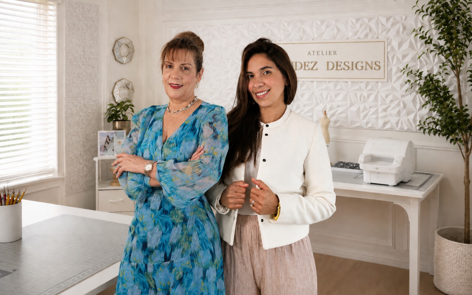 María Méndez y Arlenghis Orsini en el atelier de Mendez Designs en Fort Worth, Texas